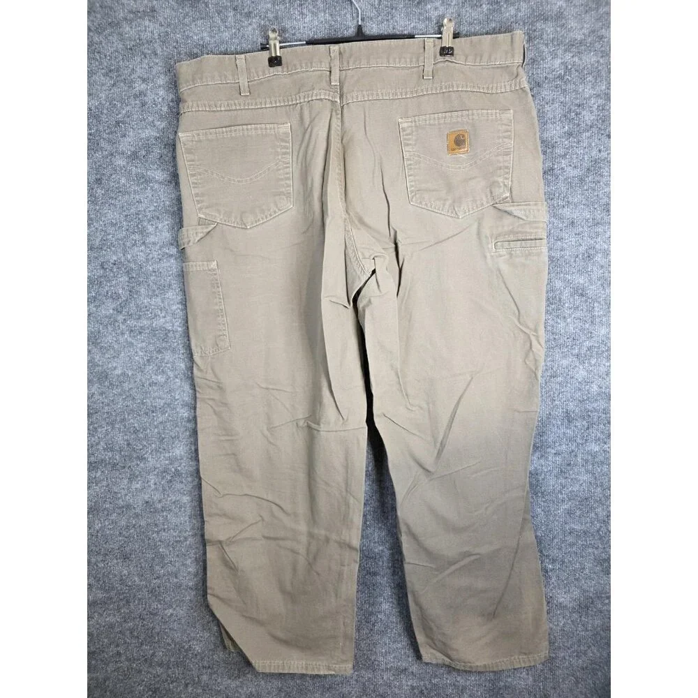 Carhartt Pants Mens 42x30 Khaki Loose Fit B159 Workwear Carpenter Utility Cotton